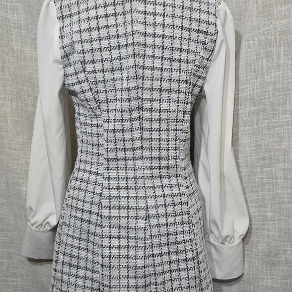 Plaid Tweed Dress Bow Front Long Sleeve, Mini Houndstooth, Preppy, Clueless Med - Picture 8 of 10